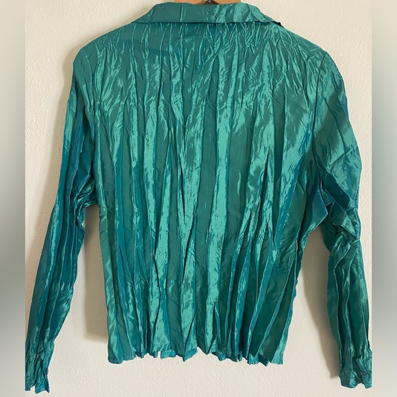 Vintage CCC Blue/Green Pleated Button Up Top - Picture 2 of 6